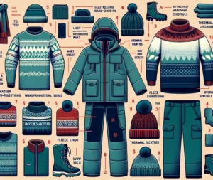 Dibujo esquemático que muestra las diferentes capas d ropa que debes llevar para un viaje a Laponia