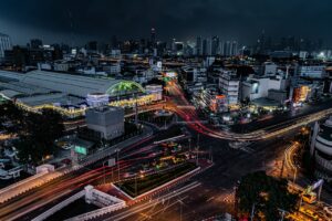 ciudad, bangkok, de noche