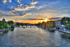paris, seine river, sunset