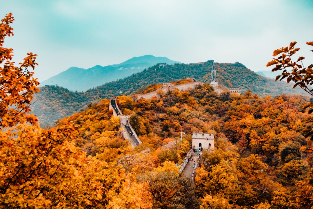 Gran Muralla China rodeada de montañas y vegetación otoñal