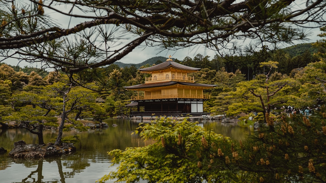 Templo japonés rodeado de árboles en otoño